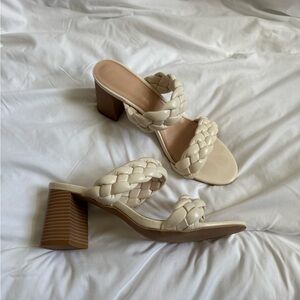 Elegant Braided Tan Block Heel Sandals